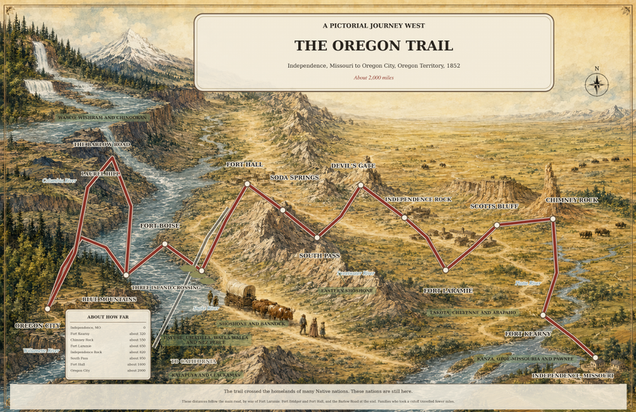 Protected preview of the included Oregon Trail pictorial journey map