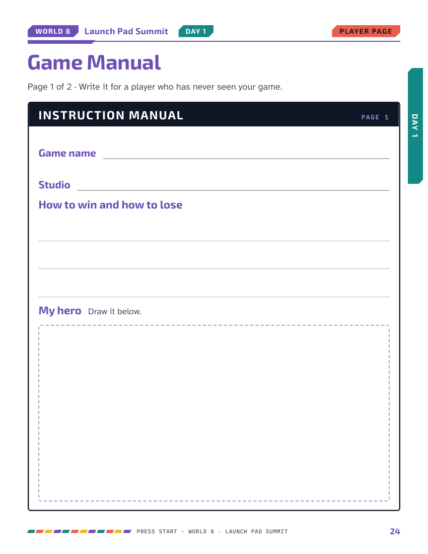 Game Manual page for the Player's own game