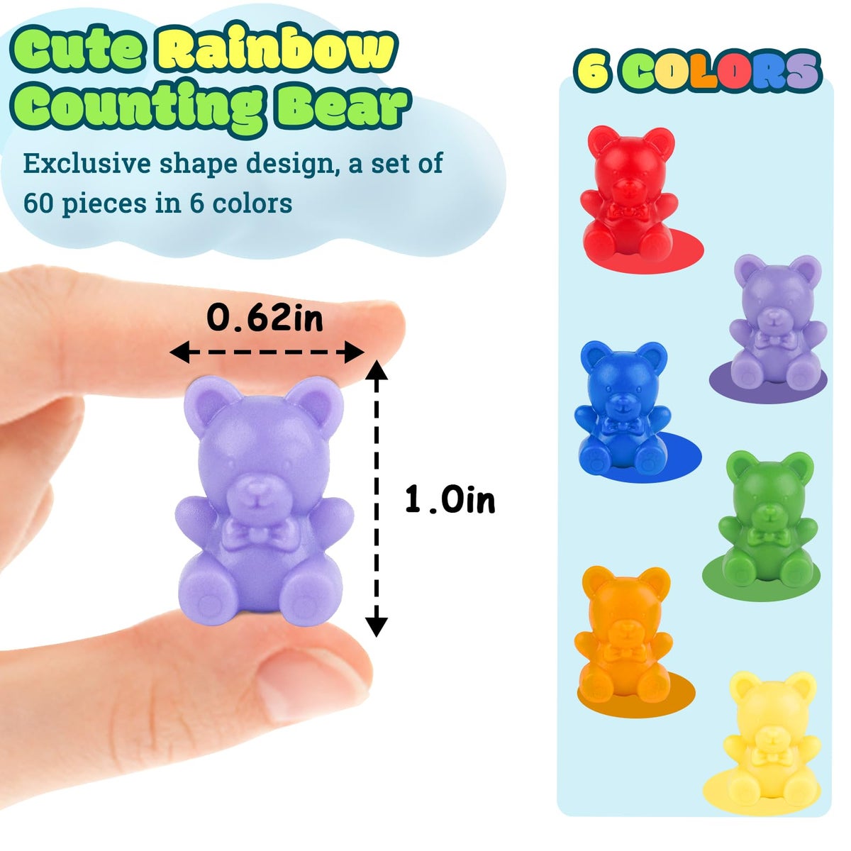 Rainbow counting bears, XINHUIDALSQ · 60 bears · Six colors