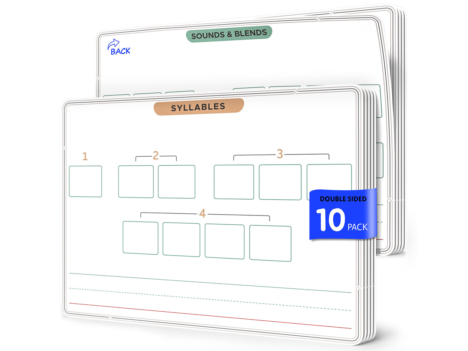 Sounds & blends dry-erase sheets, Scribbledo · 9 × 12 inches · Pack of 10